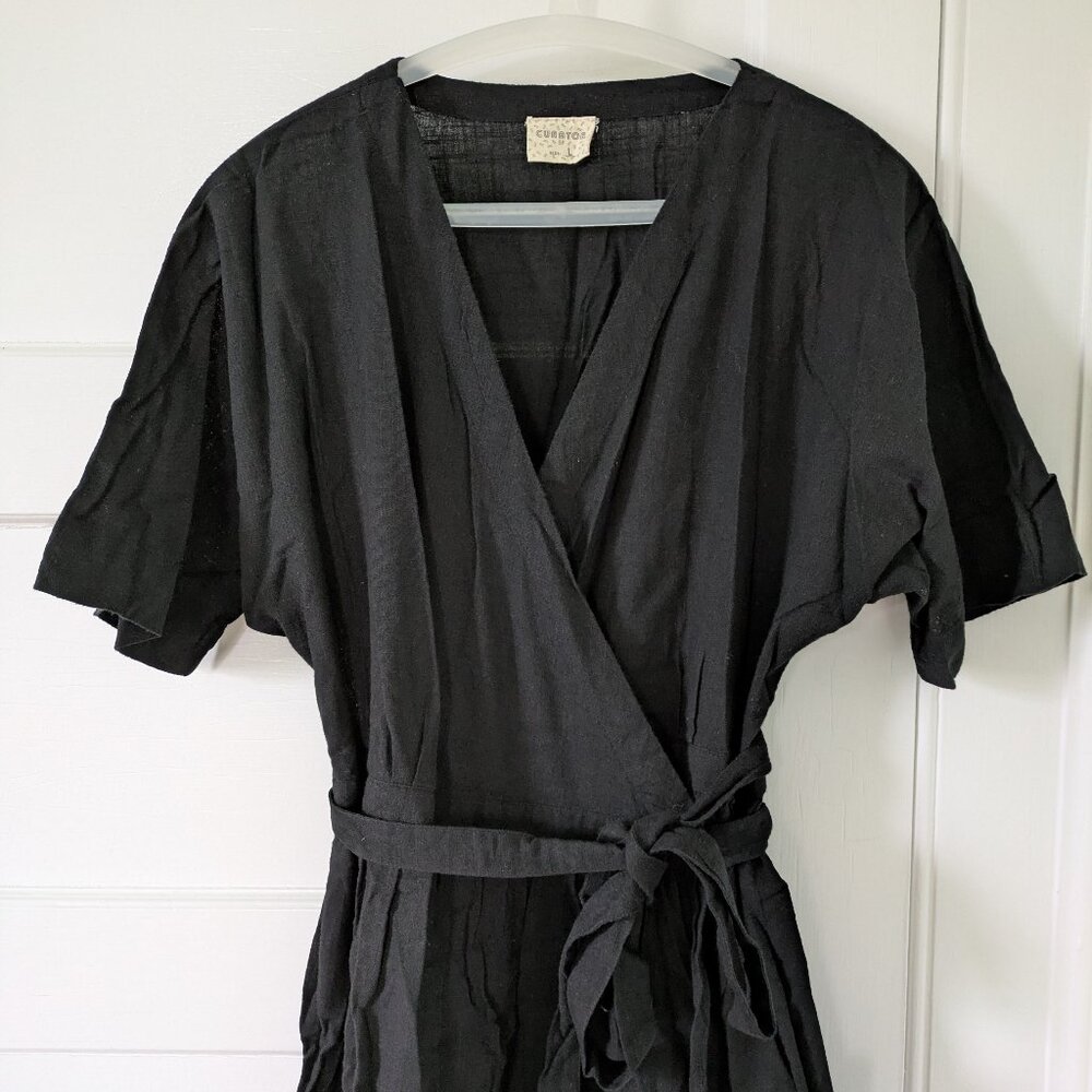 Curator Linen Ansilee Wrap Dress Black Size Lg NWOT Never Worn Pockets!